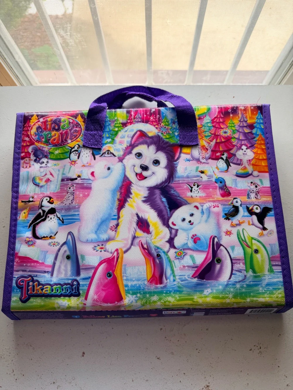 Lisa Frank Purple Puppy & Sea Friends Pet Tote with Rainbow Accents